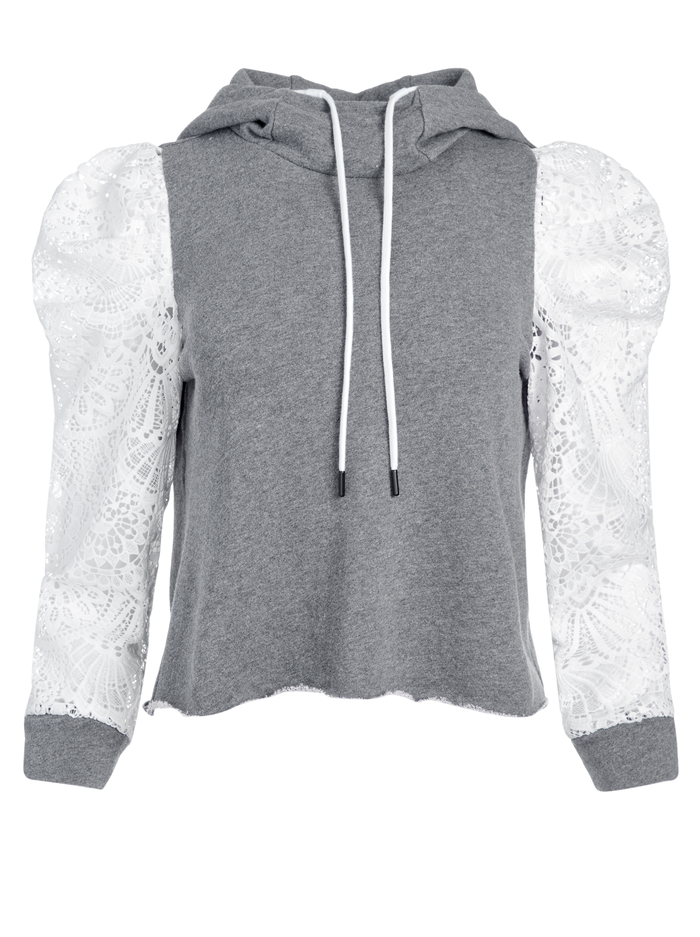 MUFFY PUFF SLEEVE HOODIE - MELANGE GREY image 5 - Alice And Olivia