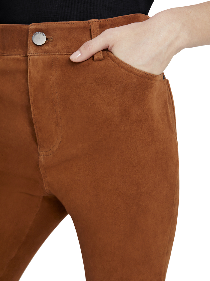 BRENT HIGH WAISTED SUEDE PANT - CAMEL image 3 - Alice And Olivia