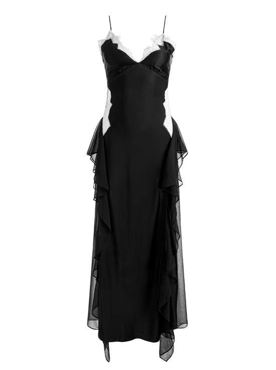 BLACK/OFF WHITE-SHELBA RUFFLED GOWN