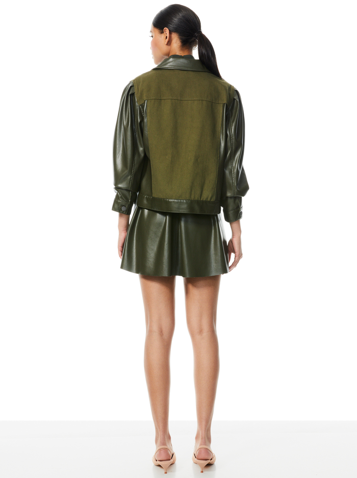 RENEE VEGAN LEATHER COMBO JACKET - OLIVE image 1 - Alice And Olivia