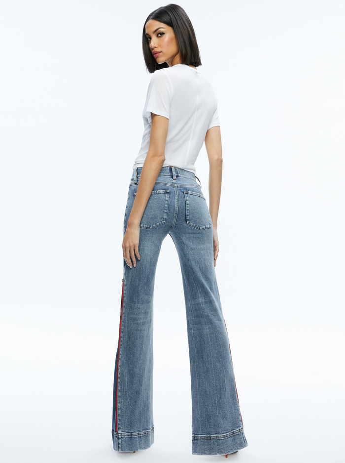 REY SIDE ZIPPER WIDE LEG JEAN - SADIE LT VINT BLUE/BRT RUBY image 1 - Alice And Olivia