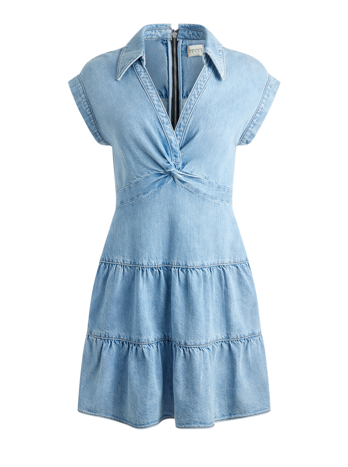MILA DENIM TWIST FRONT MINI DRESS - LEONA LIGHT BLUE image 5 - Alice And Olivia