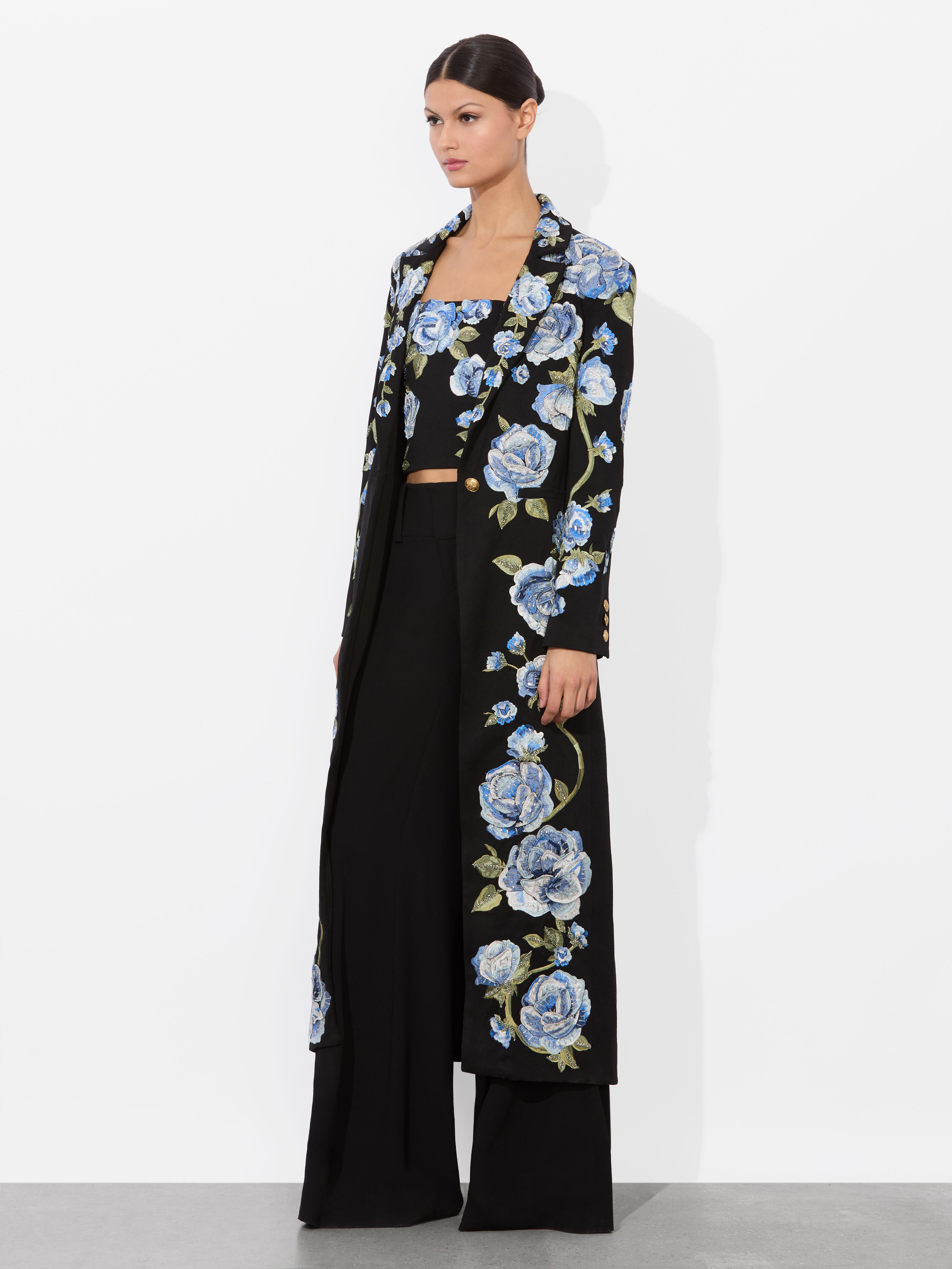 Alice + Olivia 0 / XS Denim Blue and White Lace Tiered Midi