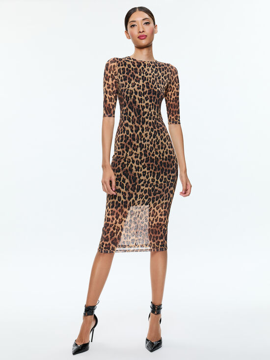 DELORA MIDI DRESS in SPOTTED LEOPARD DARK TAN | ALICE + OLIVIA