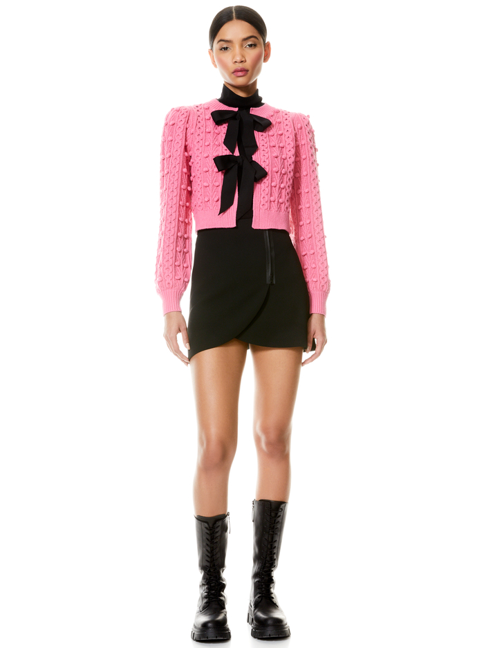 KITTY PUFF SLEEVE CARDIGAN - CALYPSO PINK/BLACK image 4 - Alice And Olivia