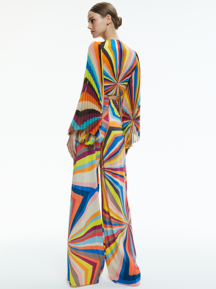 ROCHELLE TIE FRONT PLEATED CROP TOP - POMELO STRIPE image 2 - Alice And Olivia