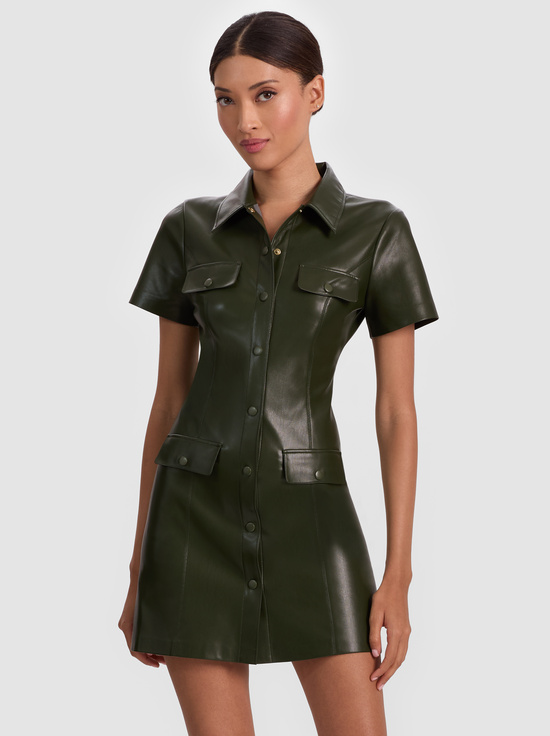 DARK OLIVE-JAMIE VEGAN MINI DRESS