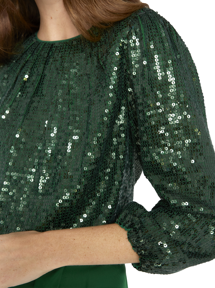 AVILA SEQUIN CREW NECK CROP TOP - BASIL image 3 - ALICE + OLIVIA