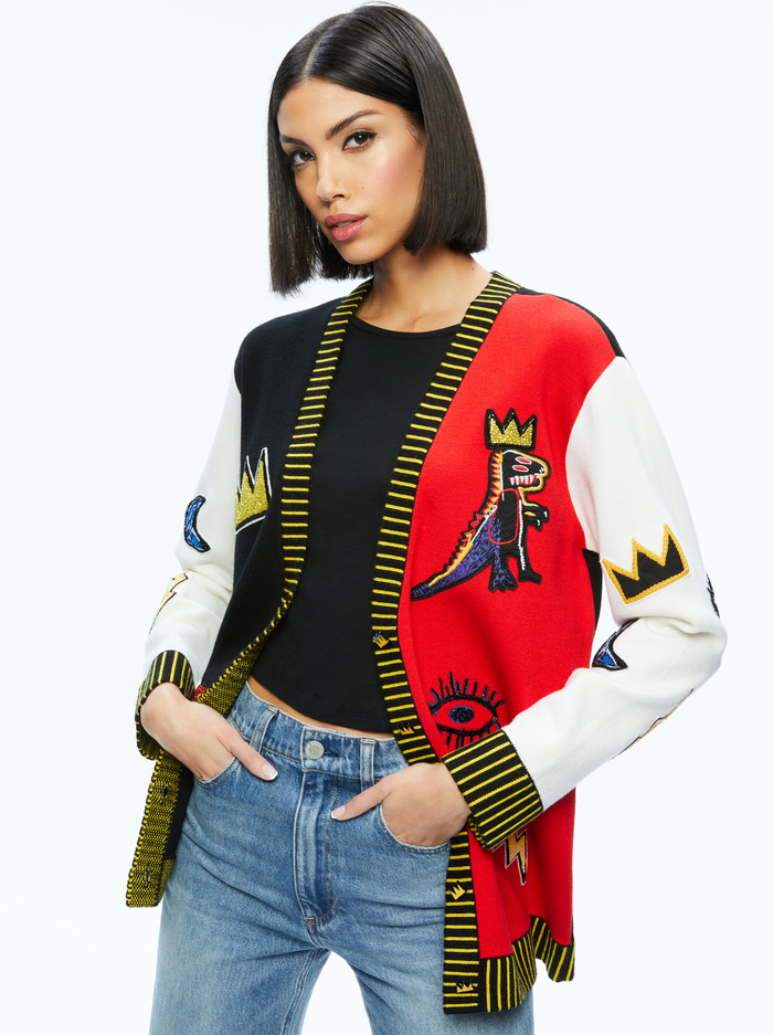 A+O X BASQUIAT BRADFORD CARDIGAN - MULTI - Alice And Olivia