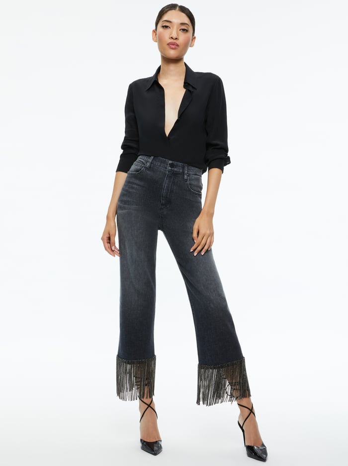 AMAZING CRYSTAL FRINGE HEM JEAN - MAYA CHARCOAL BLACK image 4 - Alice And Olivia