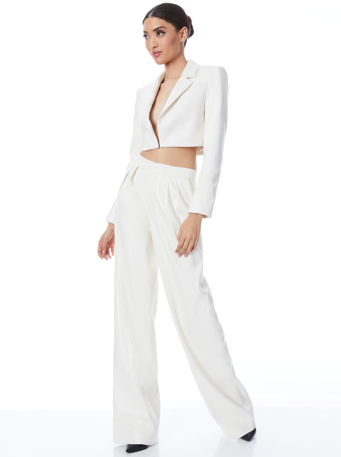 POMPEY VEGAN LEATHER HIGH WAISTED PLEATED PANT - ECRU image 4 - Alice And Olivia
