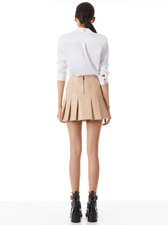 ALMOND-CARTER PLEATED VEGAN LEATHER MINI SKIRT