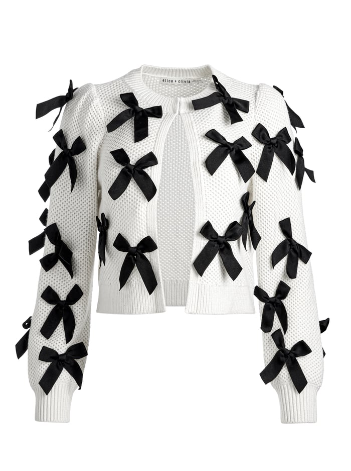KITTY BOW CARDIGAN - SOFT WHITE/BLACK image 5 - Alice And Olivia