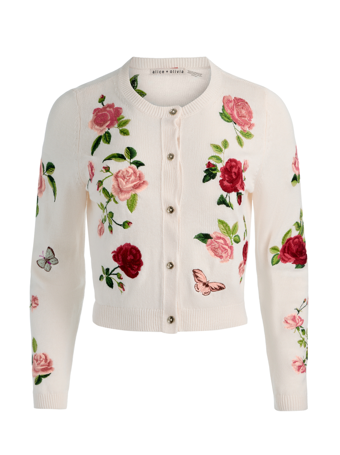 DOLLIE EMBROIDERED CARDIGAN - GARDEN GOSSIP OFF WHITE image 6 - ALICE + OLIVIA