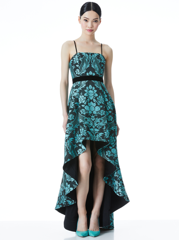 FLORENCE HIGH LOW GOWN - BLACK/AQUA - Alice And Olivia
