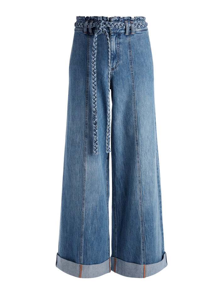 HARRIET WIDE LEG HIGH RISE PAPERBAG JEAN - BROOKLYN BLUE image 4 - Alice And Olivia