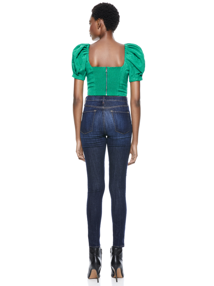 JOSLYN PUFF SLEEVE CROP TOP - DARK TEAL image 1 - Alice And Olivia