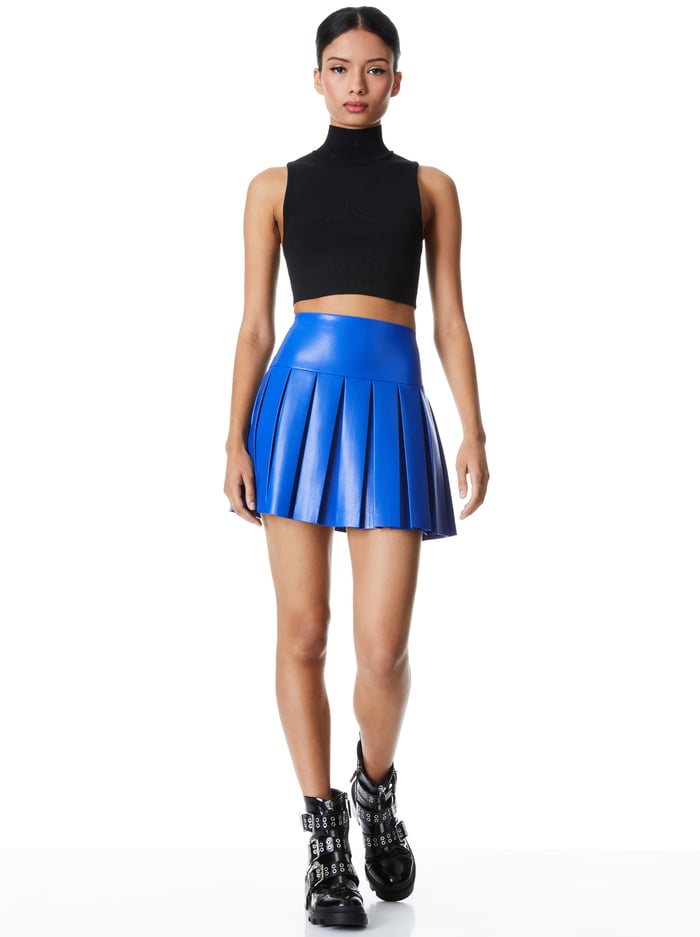 EMILIE VEGAN LEATHER BOX PLEATED MINI SKIRT - ROYALTY image 2 - Alice And Olivia