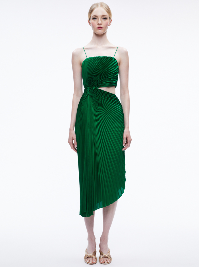 FAYETH CUT OUT ASYMMETRICAL HEM MIDI DRESS - EMERALD - Alice And Olivia