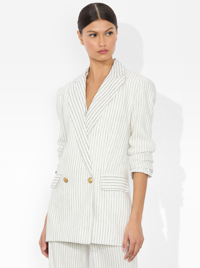 ARIAS DOUBLE BREASTED BLAZER - OFF WHITE/BLACK - Alice And Olivia