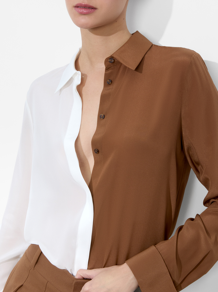 WILLA COLORBLOCK PLKT TOP - OFF WHITE/CAMEL image 3 - ALICE + OLIVIA