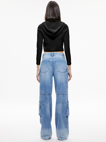 BLACK-LIDELL CROPPED ZIP UP HOODIE