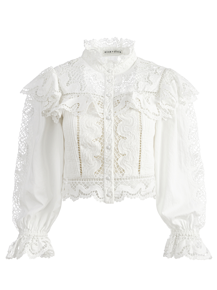 MARLO EYELET RUFFLE BLOUSE - OFF WHITE image 5 - Alice And Olivia