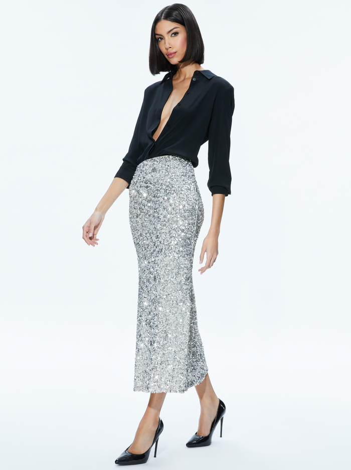 MAEVE SEQUIN SLIP SKIRT - CHAMPAGNE/SILVER image 4 - Alice And Olivia