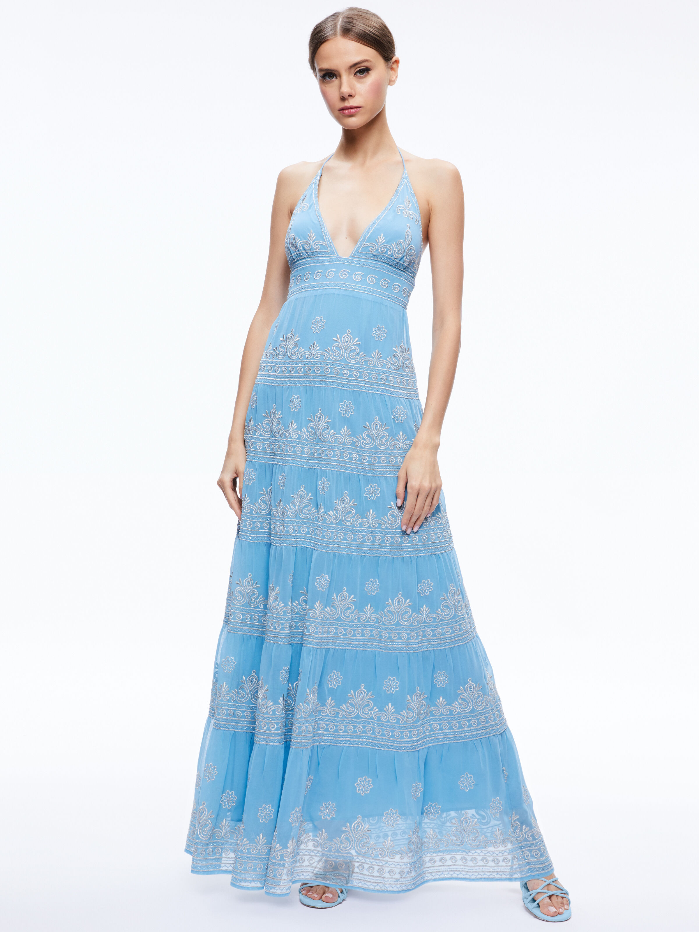 Alice and olivia blue gown discount