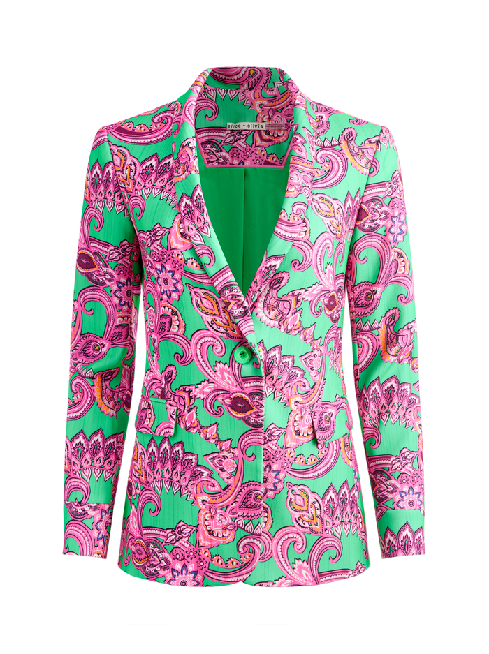 MACEY CUFFED SHAWL COLLAR BLAZER - SPRING PAISLEY GARDEN GREEN image 5 - Alice And Olivia