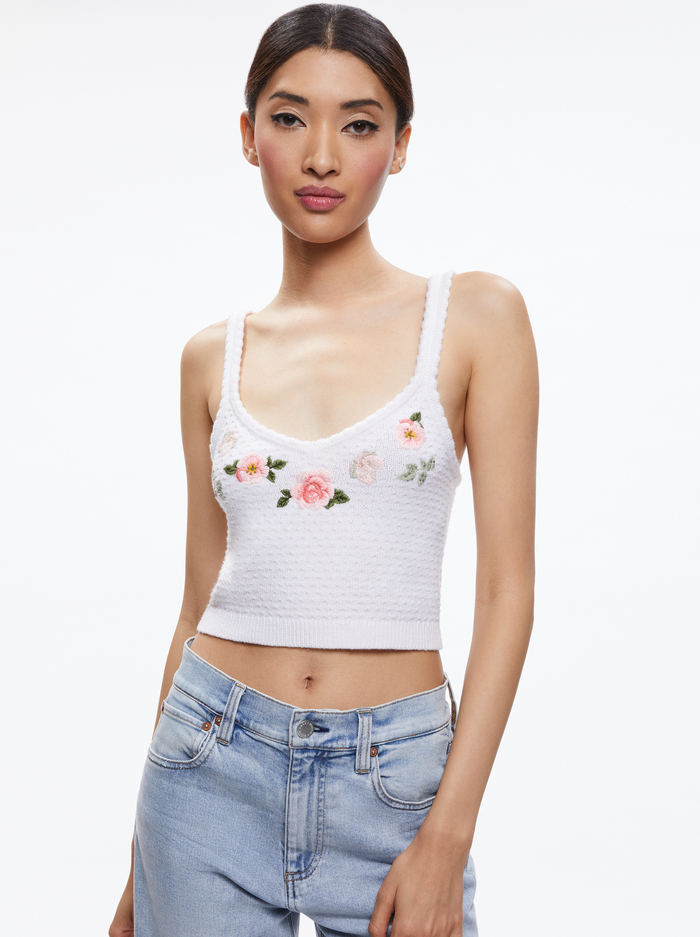 BRIGIDA EMBROIDERED TANK - SOFT WHITE - Alice And Olivia