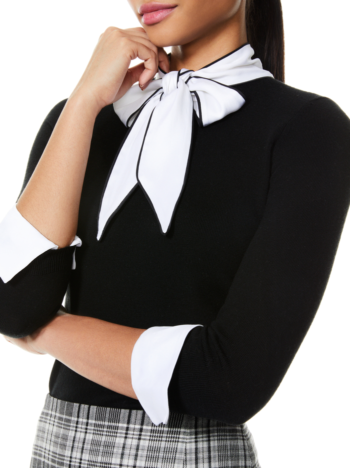 ZANI BOW COLLAR SWEATER - BLACK/WHITE image 3 - Alice And Olivia