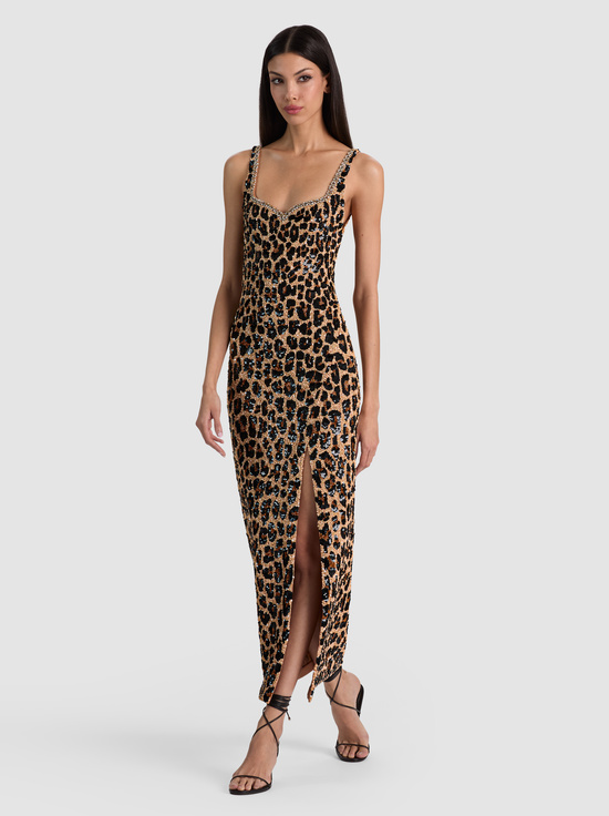 SPOTTED LEOPARD-EVE EMBELLISHED MIDI GOWN