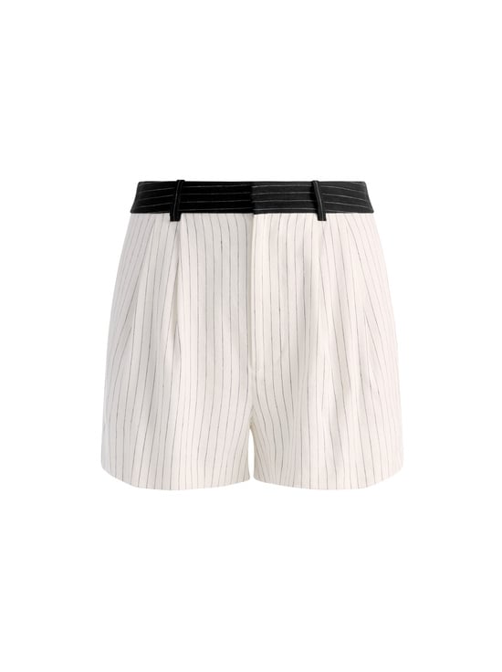 OFF WHITE/BLACK PINSTRIPE-CONRY LINEN COMBO SHORT