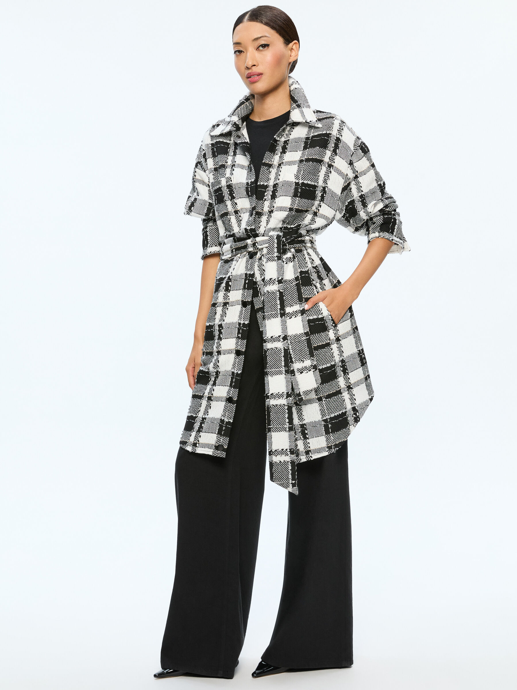 ホットマン セール Shacket Long Zazie In Olivia + Alice | Black/white ジャケット・アウター