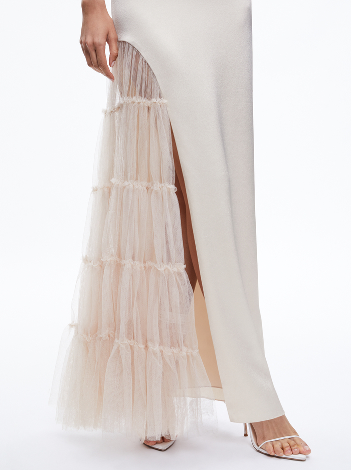 RYN SLIT TULLE PANEL MAXI DRESS - CHAMPAGNE image 3 - Alice And Olivia