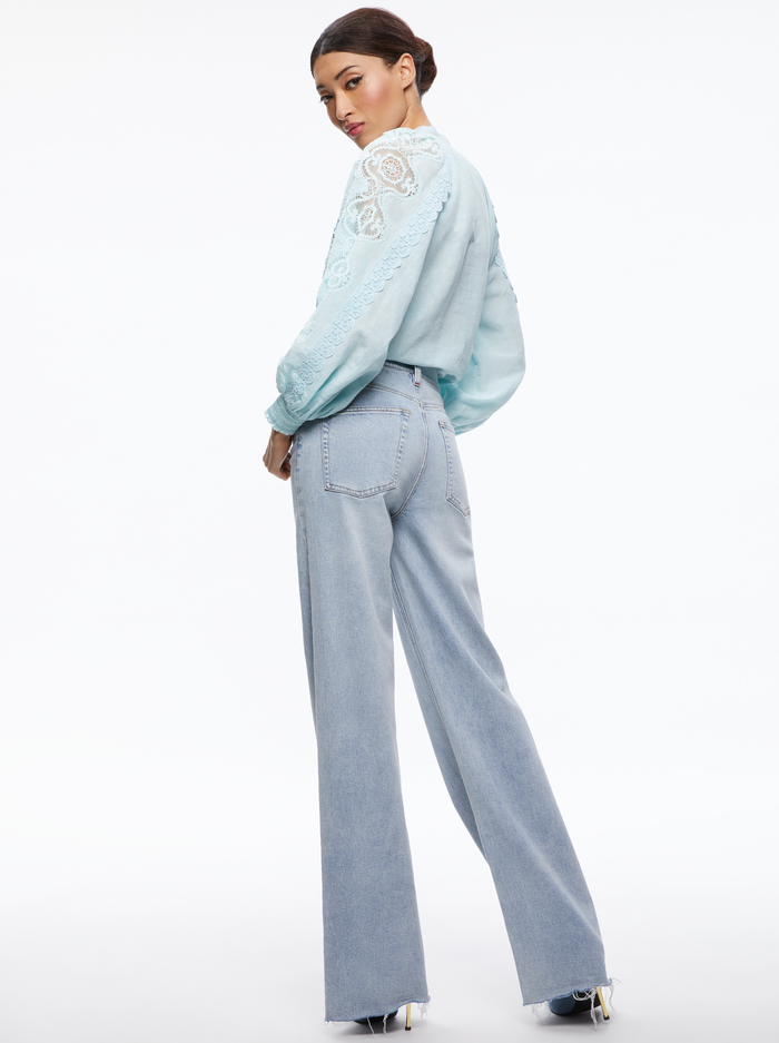 LESSIE EMBROIDERED BLOUSON SLEEVE BUTTON FRONT BLOUSE - JULEP image 1 - Alice And Olivia