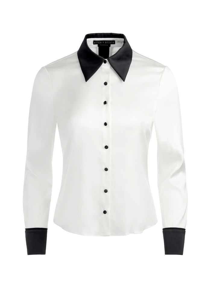 WILLA FITTED PLACKET TOP - OFF WHITE/BLACK image 5 - Alice And Olivia