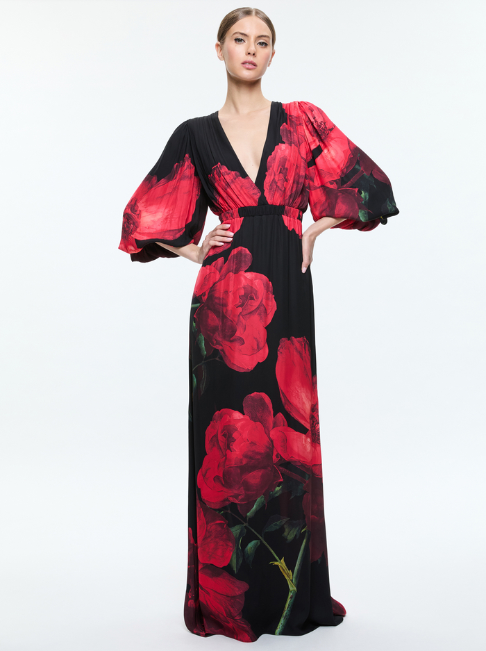 CLARISSA MAXI DRESS - PEONY PETALS BRIGHT RUBY image 3 - Alice And Olivia