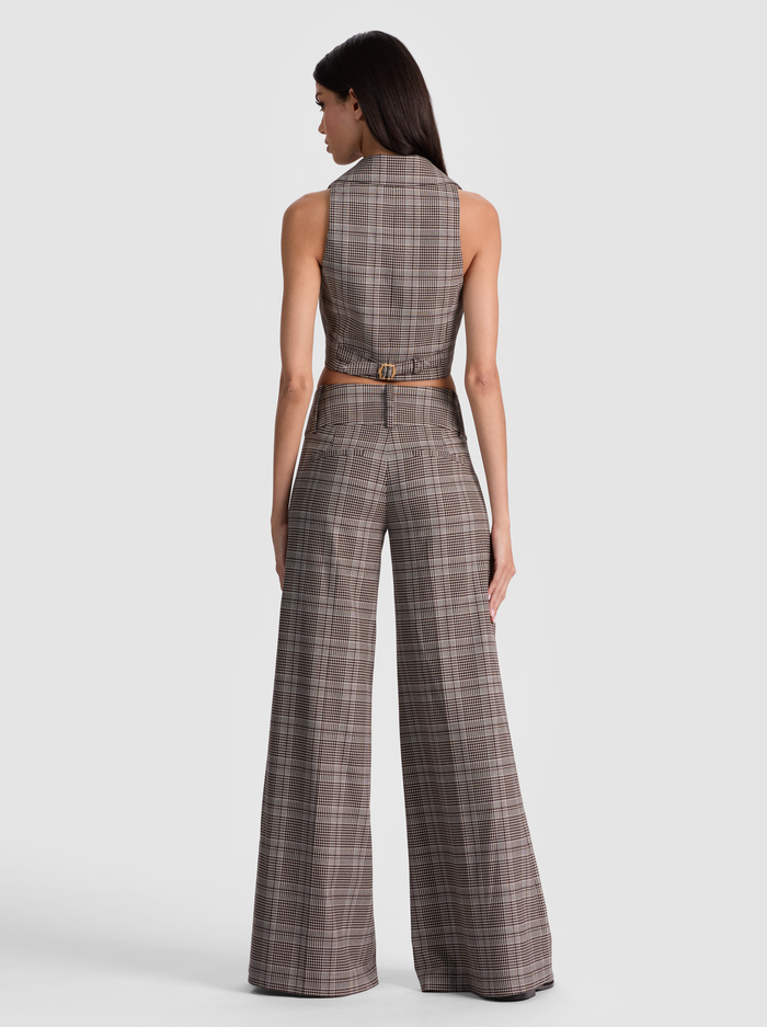 OLIVIA PLAID WIDE LEG PANT - BLACK/OFF WHITE/DARK CHOCOLATE image 2 - Alice And Olivia