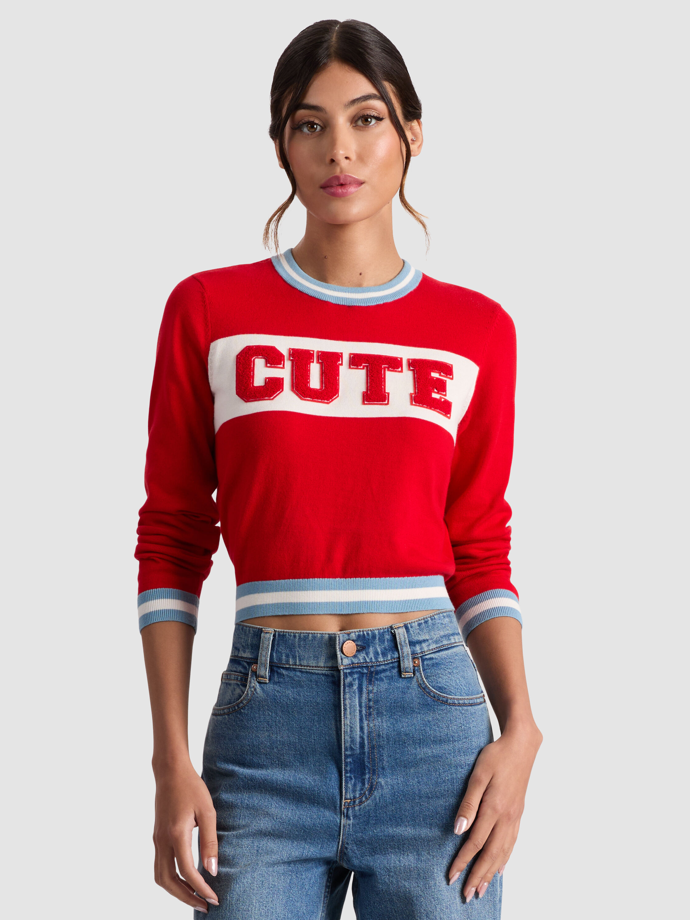 CAROLANN PULLOVER in BRIGHT RUBY/MULTI | ALICE + OLIVIA