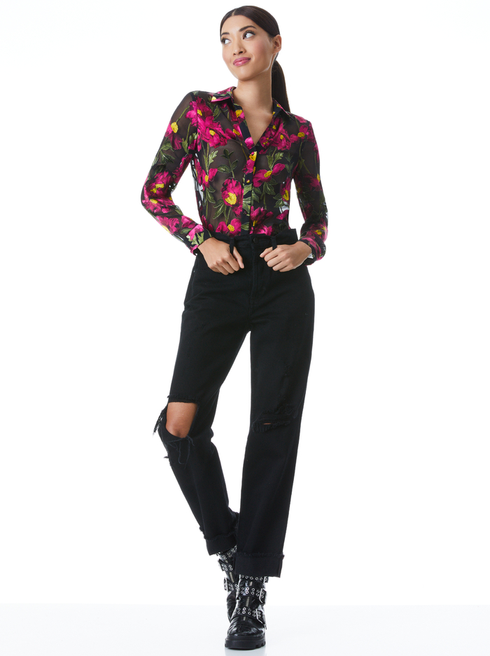 ELOISE FLORAL BUTTON DOWN BLOUSE - CALIFORNIA POPPY image 4 - ALICE + OLIVIA