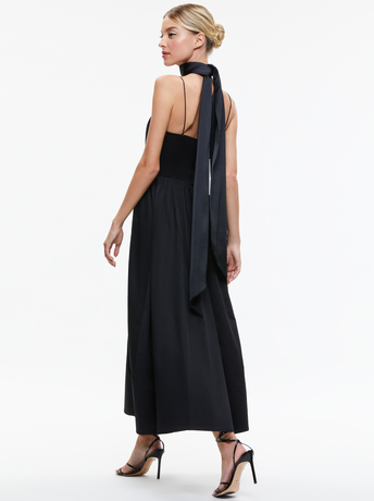 BLACK-GLYNIS SPAGHETTI STRAP SCARF MIDI DRESS