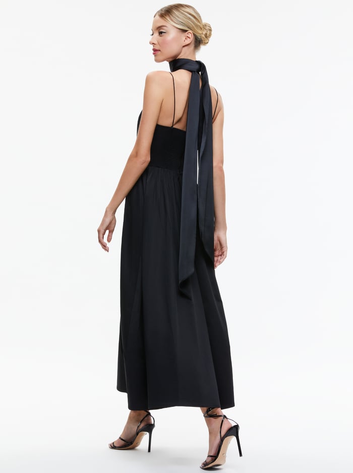 GLYNIS SPAGHETTI STRAP SCARF MIDI DRESS - BLACK image 1 - Alice And Olivia