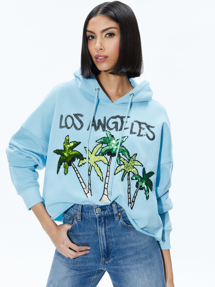 SUNNY BOXY CROPPED HOODIE - ICE - Alice And Olivia