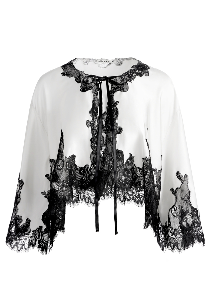 LOREE LACE TIE FRONT CROPPED JACKET - OFF WHITE/BLACK image 5 - Alice And Olivia
