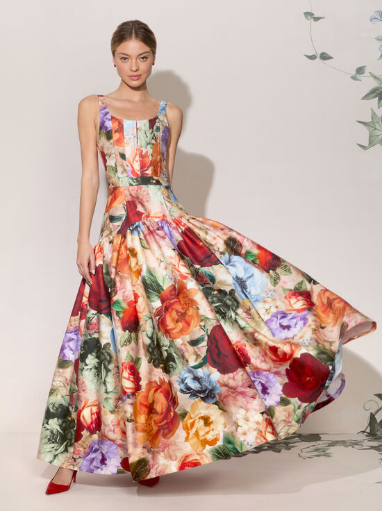 STORM FLORAL LG-DIANA STRUCTURED MAXI DRESS