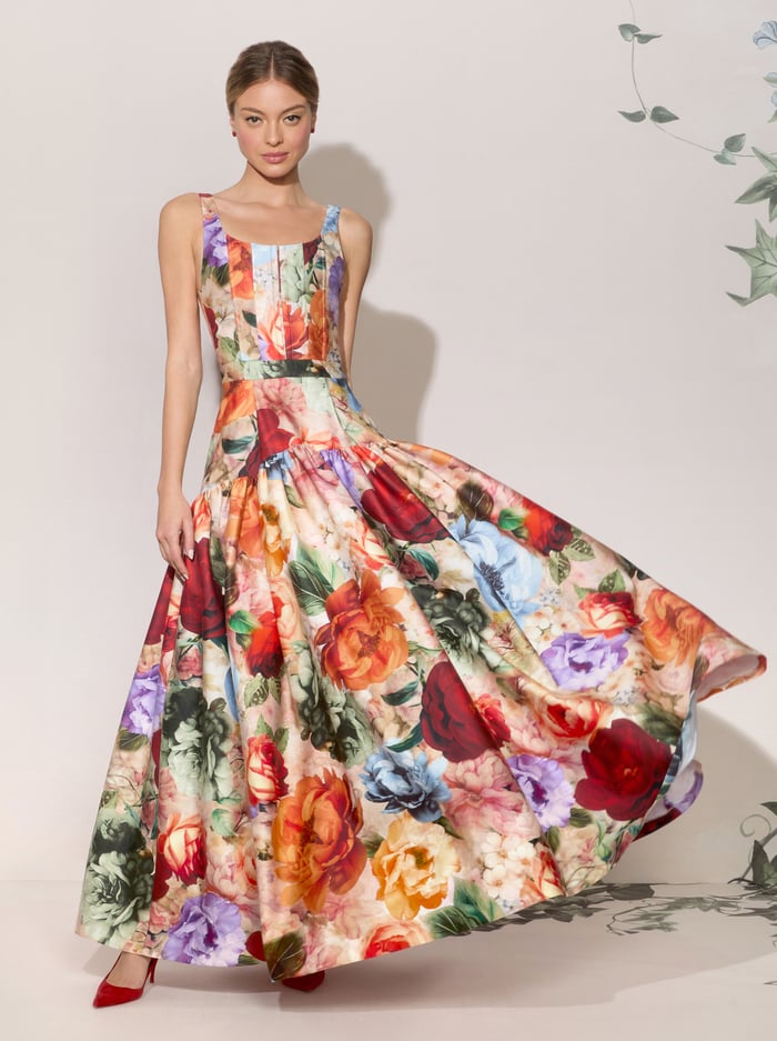 DIANA STRUCTURED MAXI DRESS - STORM FLORAL LG image 8 - Alice And Olivia