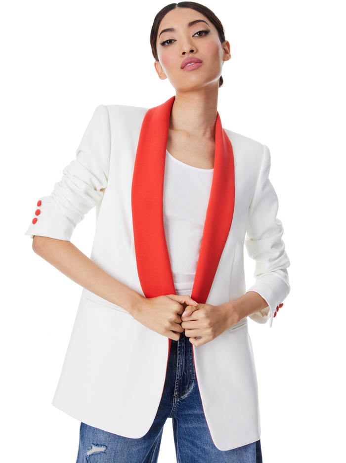 VERNELL SHAWL COLLAR BLAZER - OFF WHITE/CHILI PEPPER - Alice And Olivia