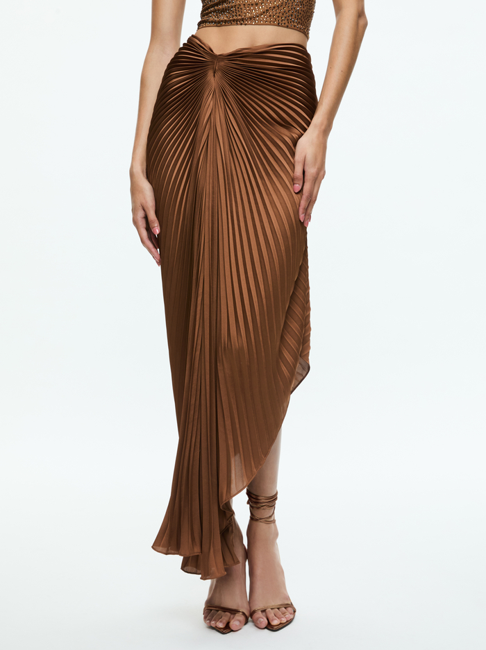 ODELIA ASYMMETRICAL PLEATED MAXI SKIRT - CAMEL - Alice And Olivia